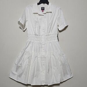 Vince Camuto Women's Shirt Dress Size 12 Fit Large White Knee Lenght Button New